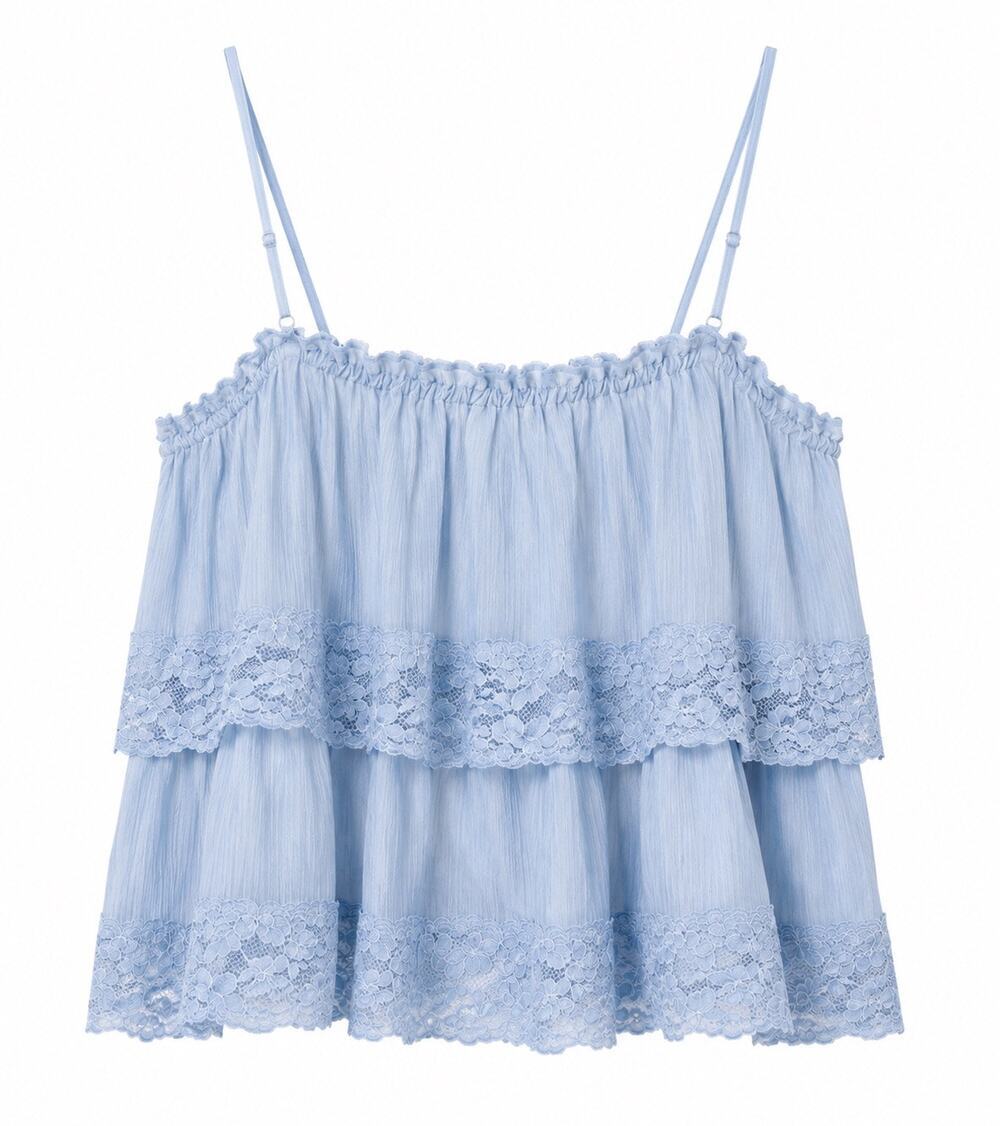 American Eagle Women’s Light Blue Lace Ruffle Cami Top Size Small